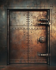 The Vault's Guardian: A massive, riveted steel door, a fortress of security. Intricate locking mechanisms hints at hidden treasures, beckoning exploration and promising untold secrets.