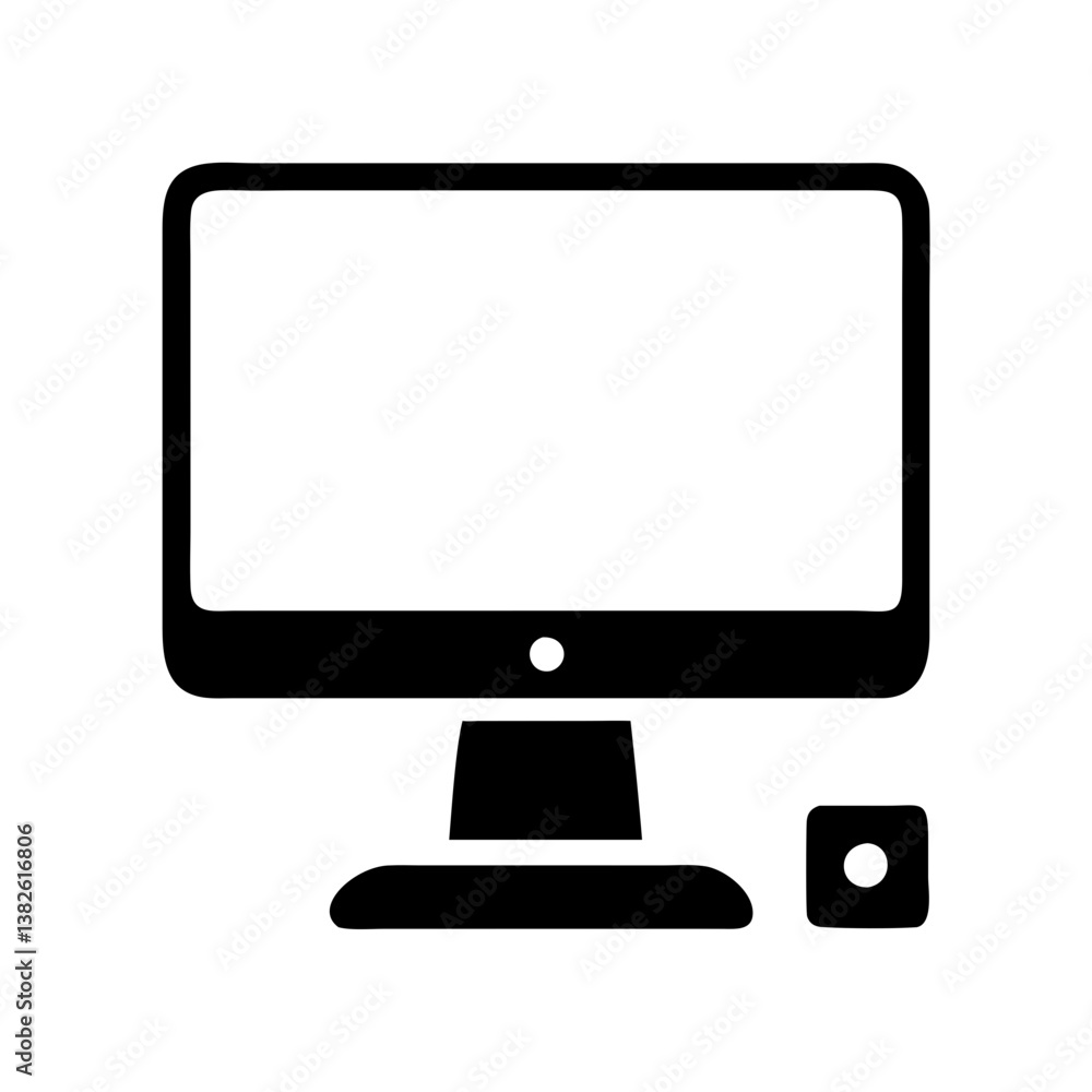 Poster computer icon with monitor and mouse in minimalist style