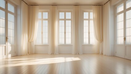Empty room, wall, and window showcasing an interior concept, space for furniture like a sofa, table, and carpet decoration.