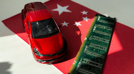 China semiconductor chip and electric vehicles industry concept. Electronics and computing in...