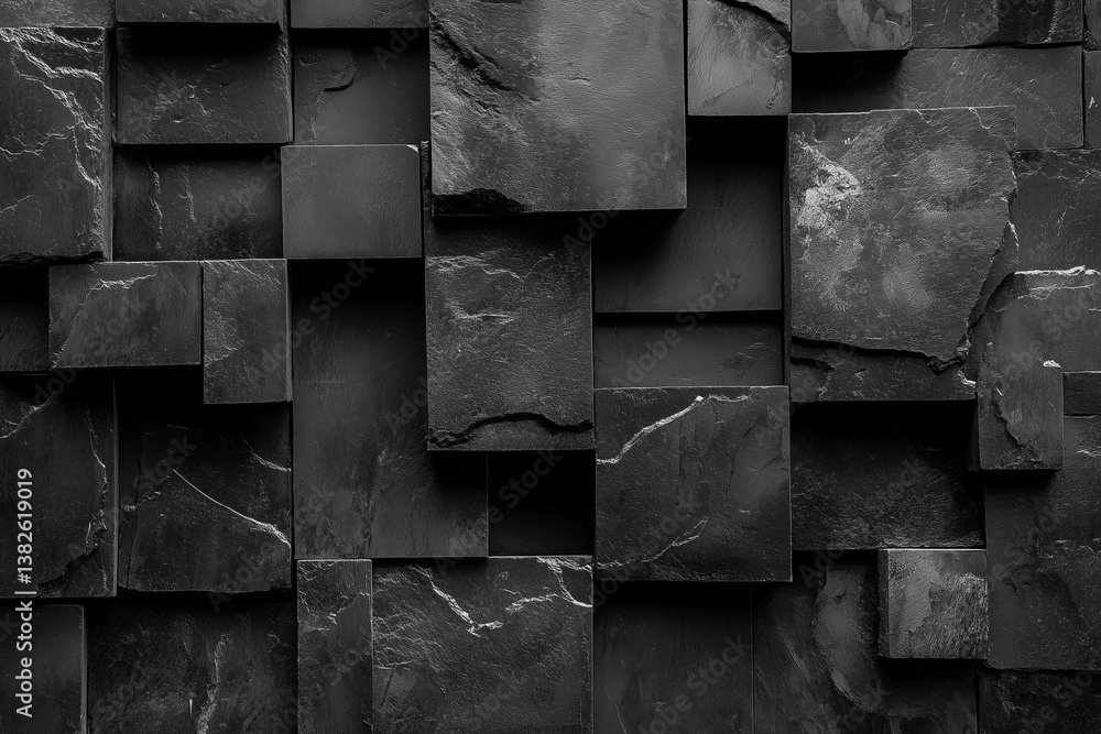Poster textured black stone blocks creating a unique wall design background
