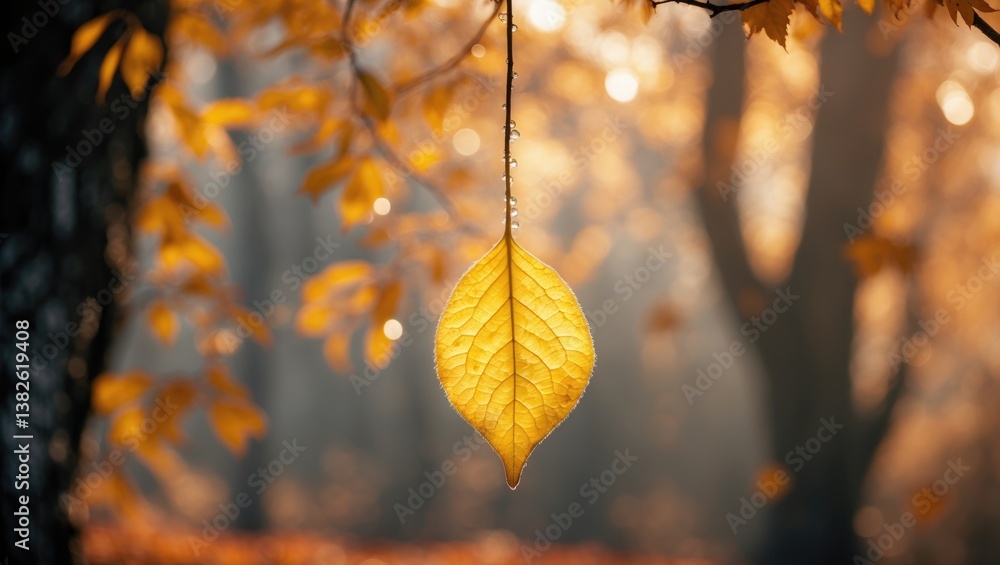 Poster foliage in the park. background of falling leaves. mood of tree trunk. wind blowing dry leaf from th