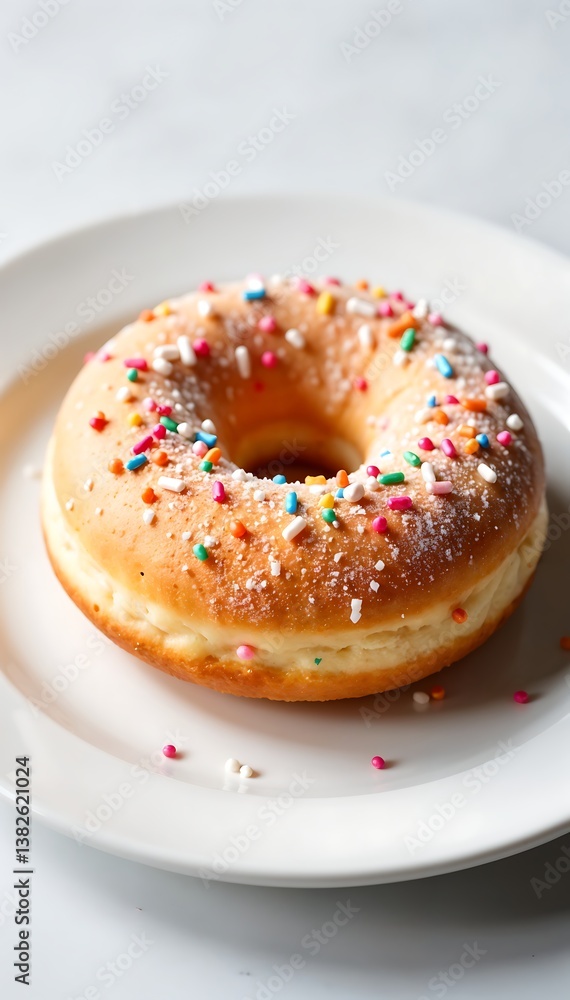 Poster Generative AI image of a delicious donut with colorful sprinkles on a plate