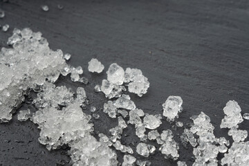 Dead sea salt pile, white crystals for body spa, sodium chloride similar to crushed ice, spa scrub