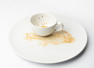 Spilled Soy Sause Leftovers Isolated, Teriyaki Drops on White Plate, Oyster Sauce Smear Texture