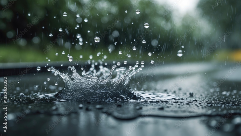 Poster rain is pouring heavily due to unexpected thunderstorms and summer storms, preventing the downpours 