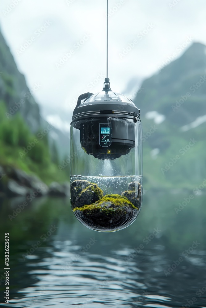Poster a conceptual floating water purification system powered by ai.