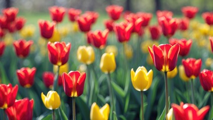 Obraz premium Vibrant red and yellow tulips
