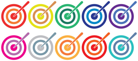 Set of Target with Arrow Vector Icon for Archery, Precision & Sports Design.