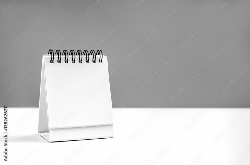 Poster blank page of desk spiral calendar for organizer concept to plan and reminder, standing on white tab