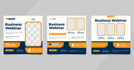 Set of minimalist social media post templates with blue and white background, perfect for business webinar, creative webinar and other online seminars