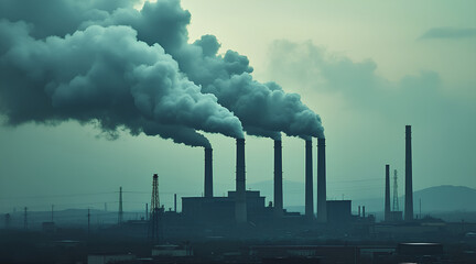 climate change industrial landscape shows smoke billowing from tall chimneys highlighting climate change and carbon monoxide carbon monoxide