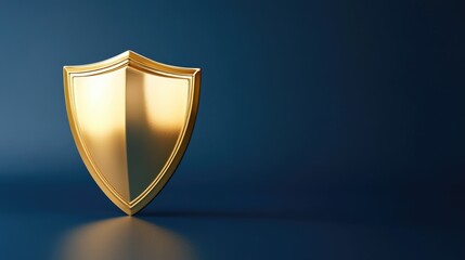 Golden shield protection illuminated by sparks. Security, data safety, privacy services backdrop for internet website, finance backdrop design with copy space
