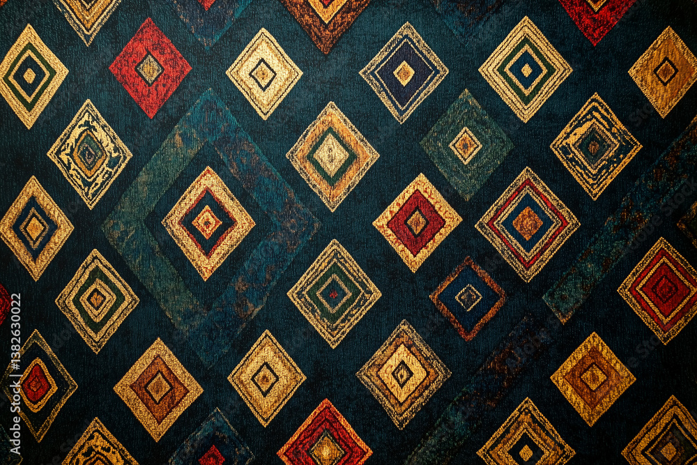 Poster geometric pattern background with diamond shapes on fabric surface