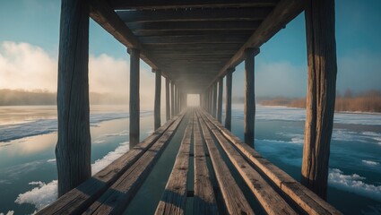 An ancient train bridge extending over water.