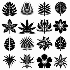 Tropical Silhouettes Collection - Exotic Leaves and Flowers Icons Set