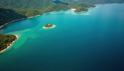 Obraz premium Abstract aerial view of a lake showing shoreline shapes and inlets, geological formation, land, map