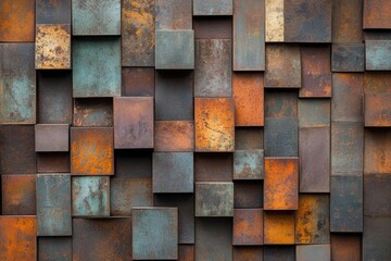 Colorful abstract background with textured squares in shades of brown, blue, and orange creating a modern artistic design, contemporary art concept