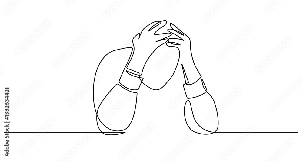 Poster man thinks trendy line art drawing. problems, grief concept minimalist black sketch isolated on whit