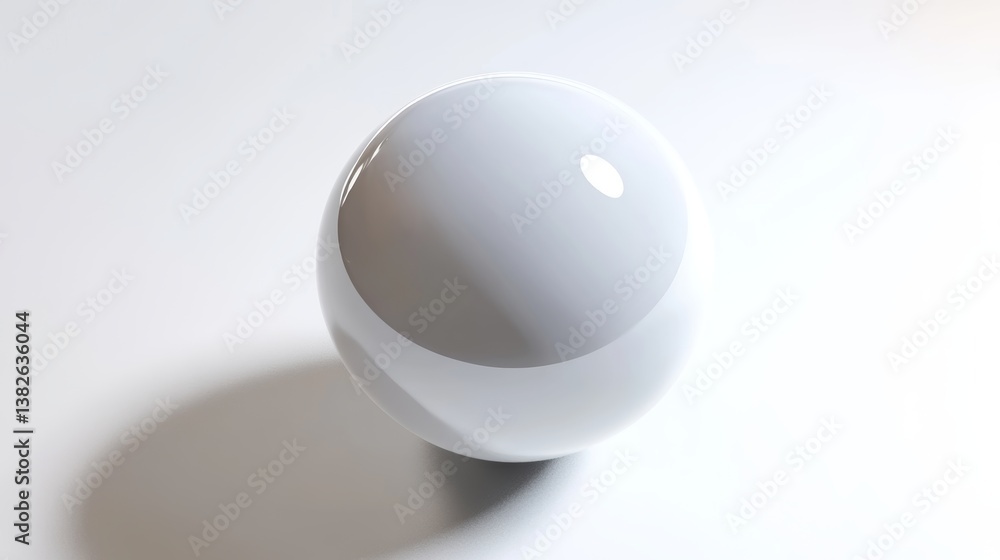 Poster a glossy white sphere resting on a smooth surface with natural lighting highlighting its round shape