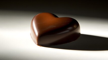 A beautifully shaped heart shaped chocolate confection in bright light