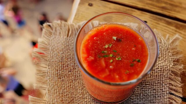 Chilled Gazpacho with Summer Fiesta Background