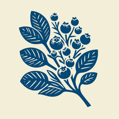 Blueberry Branch. A vintage-style illustration of a blueberry plant, perfect for nature-themed designs.