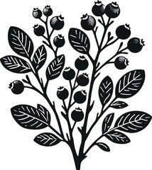 Blueberry Branch. A vintage-style illustration of a blueberry plant, perfect for nature-themed designs.