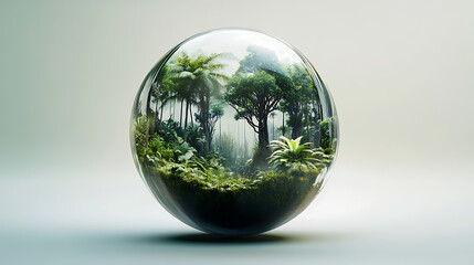 Reflecting Rainforest Ecosystem Inside a Single Water Droplet, empty background