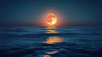 Blood moon over the ocean at twilight