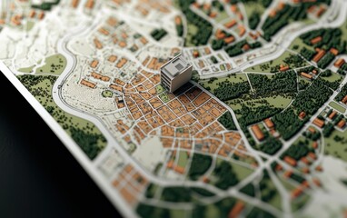 Miniature City Model on a Detailed Map