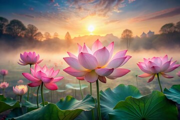 Double Exposure Pink Lotus Flowers, Surreal Botanical Art, Dreamy Floral Photography