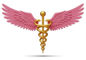 Caduceus medical symbol with wings and snakes on a  white background