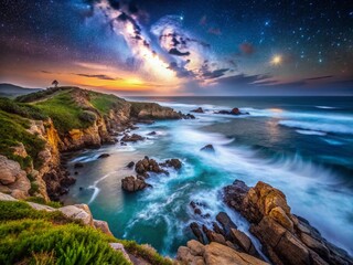 Obraz premium Dramatic Night Sky over Schoenmakerskop Coastal Landscape, Port Elizabeth, South Africa