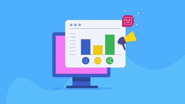 AI virtual assistant collects and analyse data from marketing resources and display analytical graph report on dashboard screen.