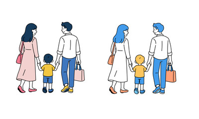 親子で歩く家族の後ろ姿
