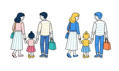 親子で歩く家族の後ろ姿