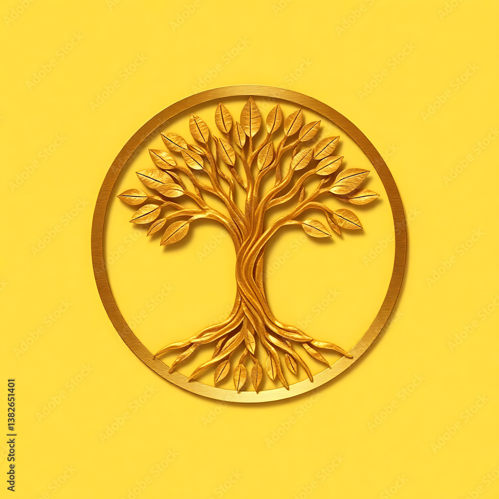 Fototapete a digital illustration of a tree of life symbol, a root within a circle, rendered in layered paper c