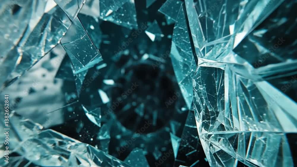 Poster shattered glass close-up with intricate patterns and reflections capturing dynamic light and depth i