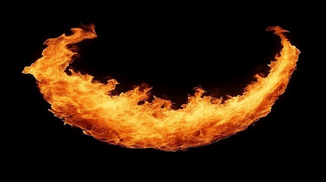 A curved arc of intense burning flames in black space