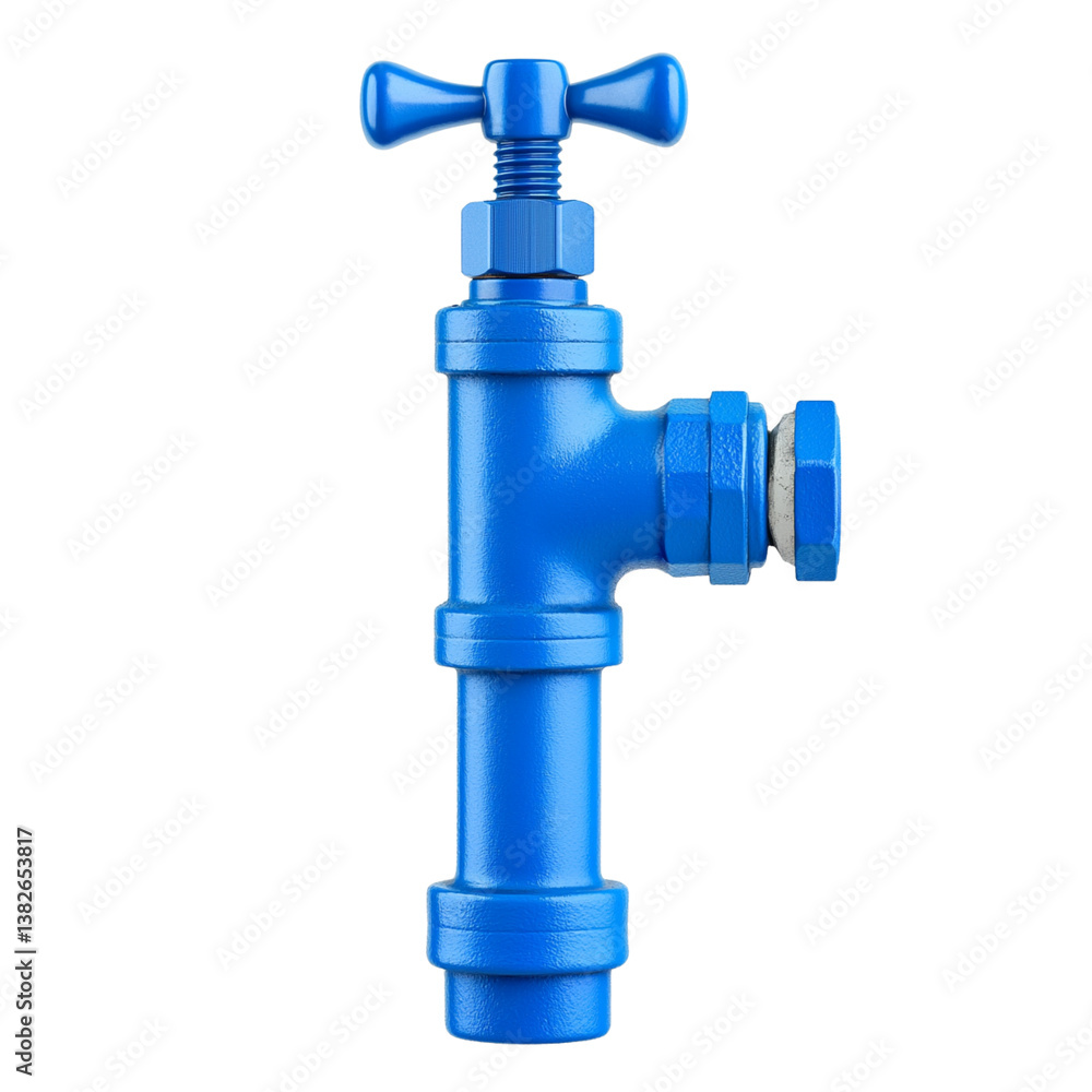 Poster a vibrant blue valve with a handle, designed for controlling fluid flow, featuring threaded connecti