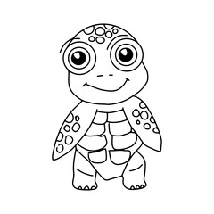 Kawaii turtle character cartoon. Black white line childrenbook. coloringbook turtle. Cute square page coloring book for children. Simple funny kid's drawing.
Turtle coloring pages for kids
