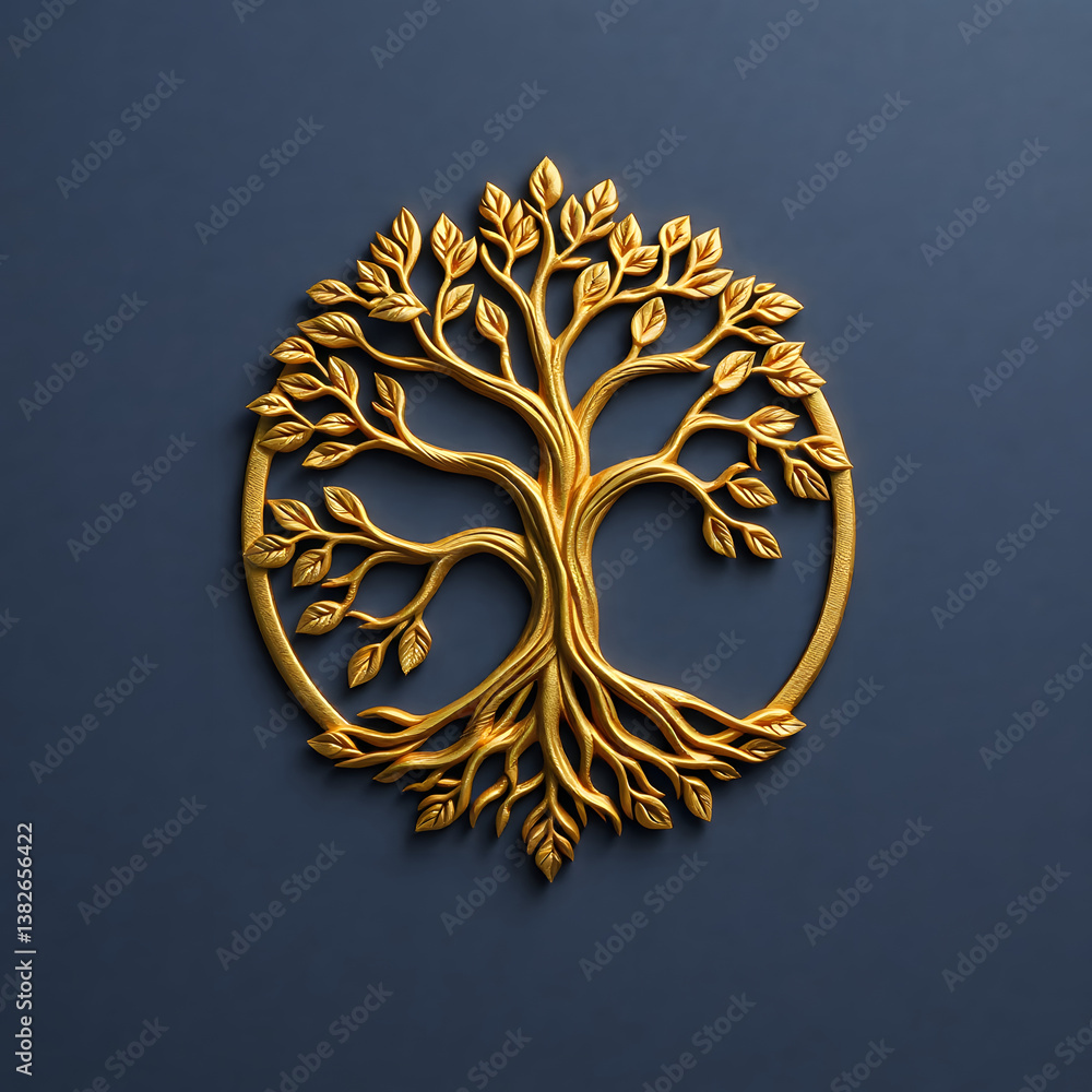 Fototapete a digital illustration of a tree of life symbol, a root within a circle, rendered in layered paper c