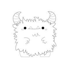 Cute Horned Fluffy Monster Ready for Coloring Fun!
