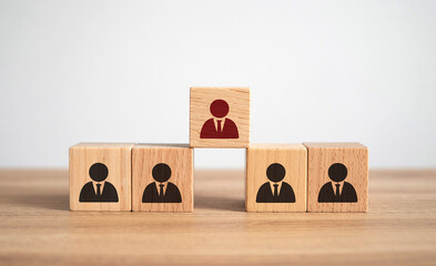 Leadership and Teamwork Concept - Wooden Blocks with Icons in Pyramid Structure social network concept
