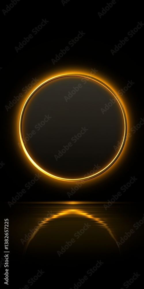 Poster abstract background with glowing neon circle reflecting on surface. graphic design element.