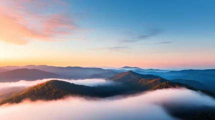 Crédence de cuisine en verre imprimé Mountain range at sunrise with fog. For travel, tourism, nature photography