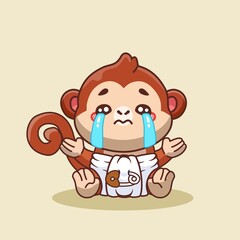 Baby Monkey Crying Illustration