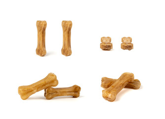 Rawhide bones, collagen dog chew food, pressed dry kibble, natural long-lasting canine treats