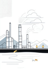 Obraz premium Industrial landscape with smokestacks and cows mountains art urban environment aerial view economic impact